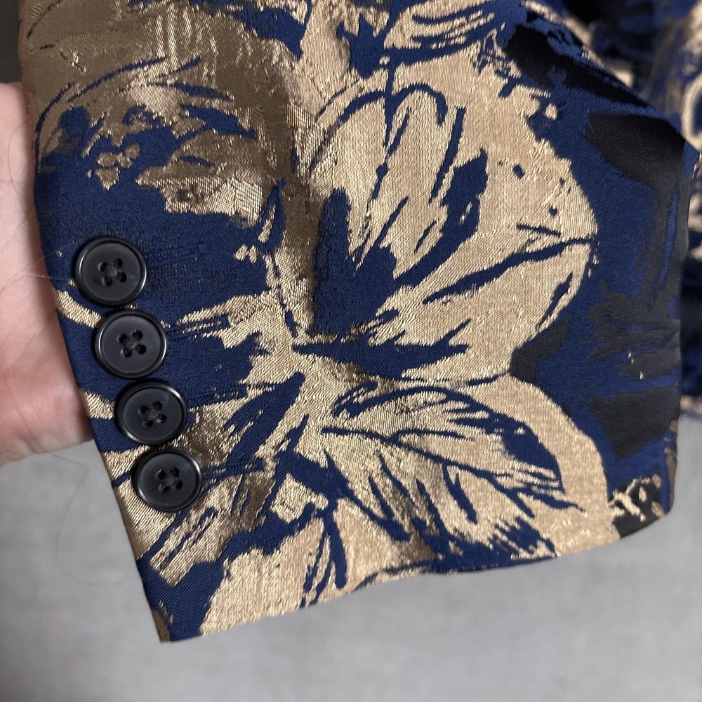INC Tuxedo Jacket L Slim Fit Blue Gold Floral Shawl Formal 42L Slim - Picture 5 of 11